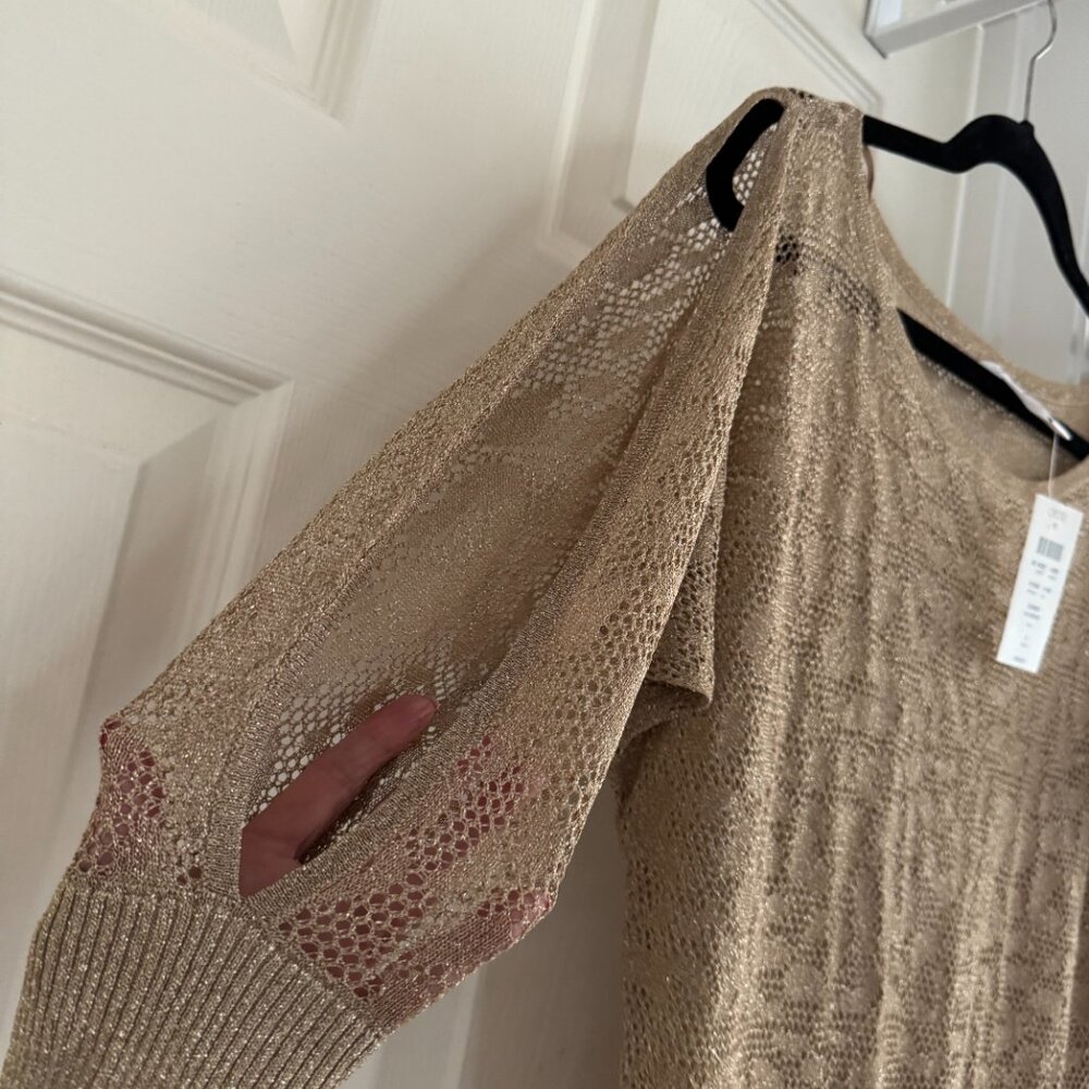 Cache Lightweight Gold Knit Metallic Top NWT $98 - Picture 4 of 12